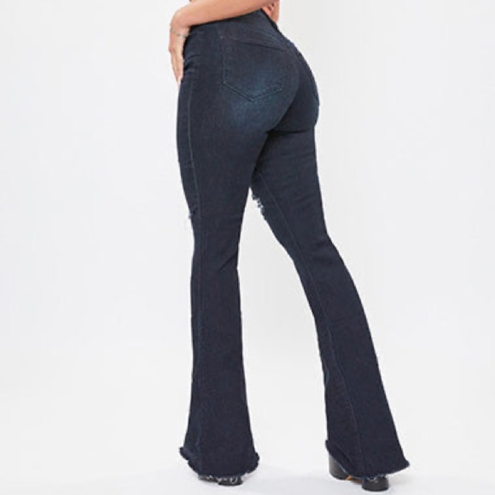 YMI Gap Proof Elastic Waist High Rise Fray Hem Flare Jeans